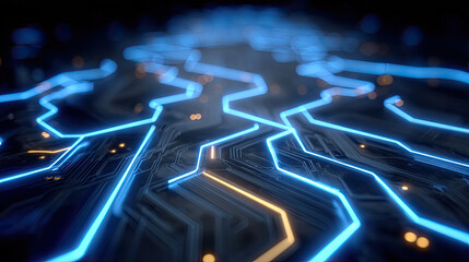 Obraz premium Abstract Digital Network Background: Glowing Circuit Board Lines