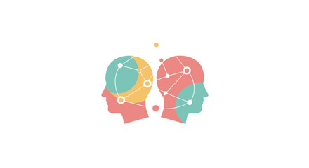 Abstract Illustration of Two Interconnected Human Profiles for Mental Health Awareness and Collaborative Innovation Visuals, Suitable for Psychology and Technology Projects