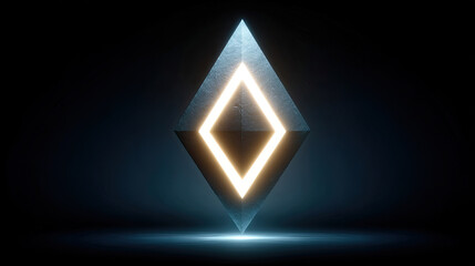 Fototapeta premium Abstract Glowing Diamond Shape on Black Background