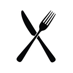 Crossed knife and fork silhouette symbol for dining and food