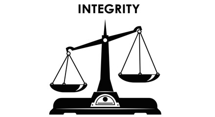 Integrity concept with imbalanced scales of justice. Symbol of law, ethics, and moral choice. Unfair comparison, inequality, dishonesty, and corruption vector icon illustration.