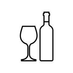 Simple line art icon of wine bottle and glass