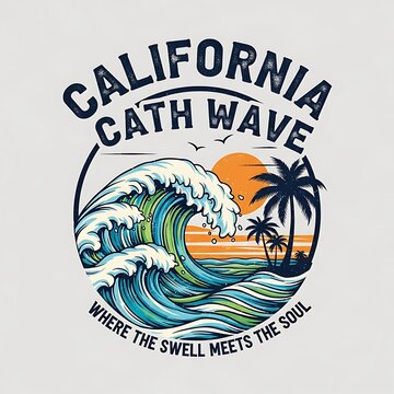 California Cath Wave - Where the Swell Meets the Soul Illustration.