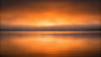 Fototapeta premium Halloween abstract backgrounds orange sunset over calm lake with misty horizon reflecting warm light and gentle ripples