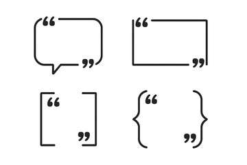 Obraz premium Creative text brackets and quote box vector icons, speech bubble quotes, quotation marks design, dialog and messaging frames, transparent banner illustration for communication