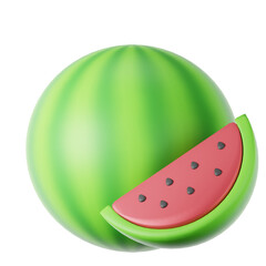Realistic 3D Rendered Watermelon Fruit Slice and Whole Icon Illustration