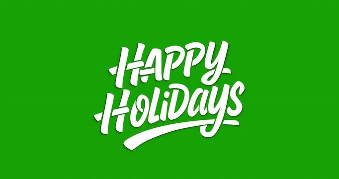 Happy Holidays text animation in white and black color on a green screen alpha channel. Perfect for festive greetings, promotions, and holiday season content