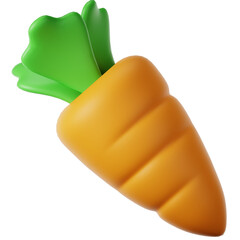 3D Rendered Shiny Orange Carrot with Green Leaves Icon Illustration