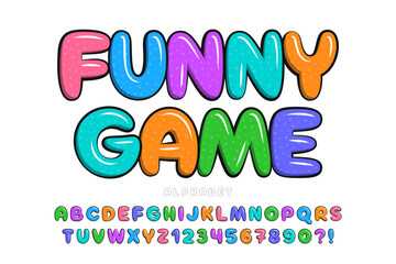 Bright and colorful comical alphabet, sweetie letters and numbers.