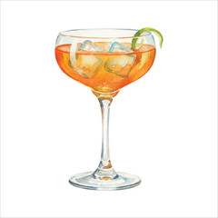 Triple Sec Orange Cocktail Watercolor Vector Illustration on White Background
