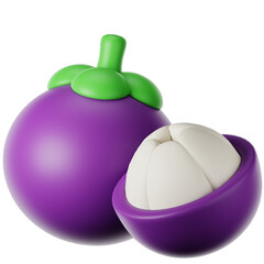 3D Rendered Realistic Whole Mangosteen Fruit and Sliced Open Shape Illustration