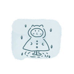 Cute Hand Drawn Cat Wearing Raincoat Doodle Illustration