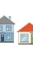 Two houses illustration - contrasting architectural styles and neighborhood diversity.