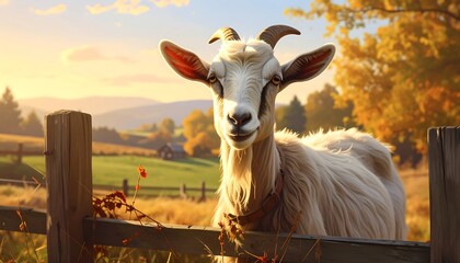 Goat in a Field at Sunrise.