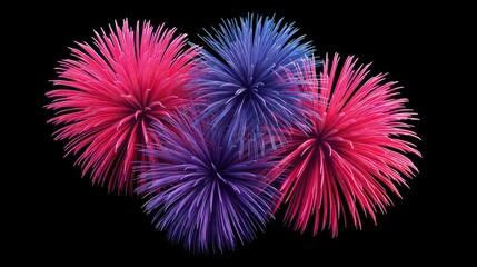 Colorful Fireworks Display Against a Dark Background, Vibrant Burst of Red, Pink, and Purple with Radiant and Dynamic Effects for Celebrations and Events