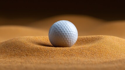 A Close-Up of a White Golf Ball Resting on a Mound of Yellow Sand with a Blurred Background, Ideal for Expressing Precision and Sports Passion