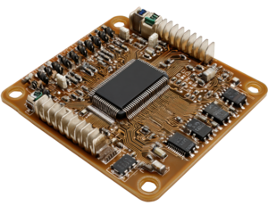 Futuristic microchip hardware and quantum technology processor on an electronic circuit board. powerful clipart design showing complex future of computing innovation