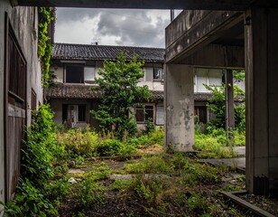 朽ち果てて寂れた廃墟の建物