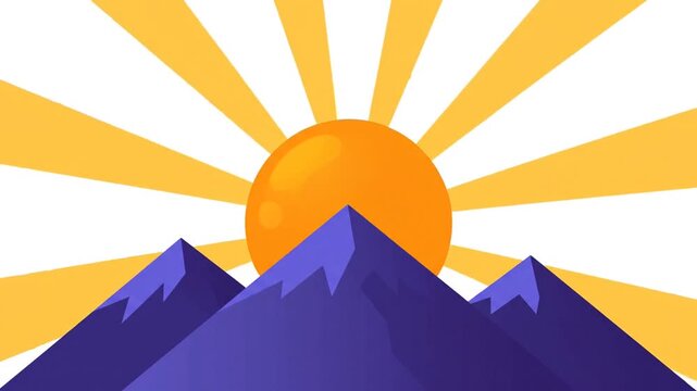 Dynamic Stylized Sunrise Over Majestic Purple Mountains with Radiant Light Rays
