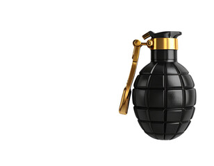 3D Black Grenade with Polished Gold Clip &ndash; Transparent PNG