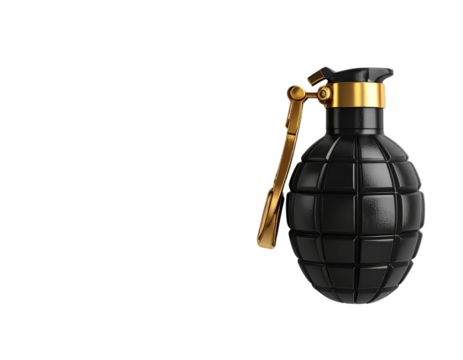 3D Black Grenade with Polished Gold Clip – Transparent PNG
