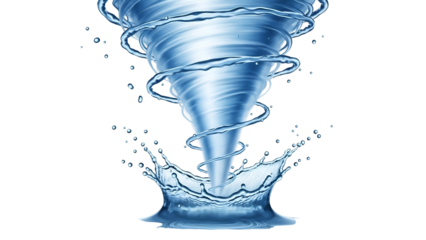 Dynamic Water Tornado Formation in Blue Tones on Transparent Background