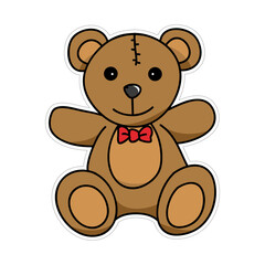 Cute Brown Teddy Bear Wearing A Red Bow Tie Sitting Against A White Background Ideal For Childrens Educational Content