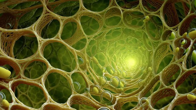 Chlorophyll process concept ,Plant cell structure chloroplast sunlight funneling green organic network detailed cellular interior