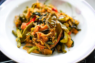 Traditional Northern Thai food Kaeng Ho with vegetables on plate