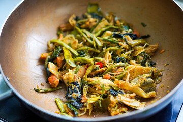 Traditional Northern Thai dish Kaeng Ho stir-fry in pan