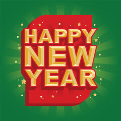Lettering Happy New Year with This Festive Design Featuring Gold Lettering and Sparkling Stars Against A Radiant Green Backdrop, Usable for Poster, Banners, Postcards, Wallpaper, Gifts etc