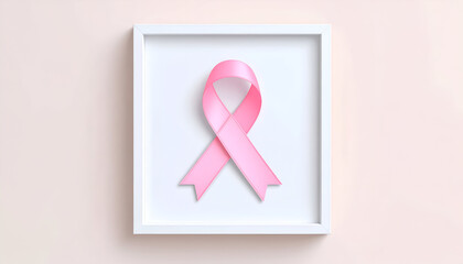 Pink Ribbon in White Frame for Breast Cancer Awareness.