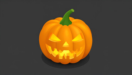 Spooky Halloween Jack-o-Lantern with Glowing Eyes and Grin on Dark Background.