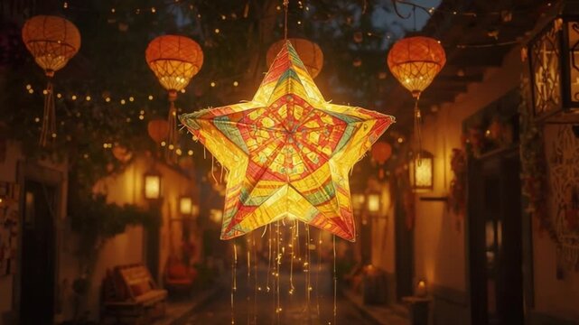 Traditional Star Lantern Hanging for Las Posadas Celebration