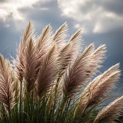 Pampas Grass Plumes Against a Dramatic Sky.