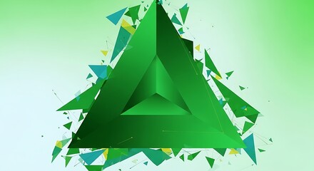 Geometric Green Triangle Composition - Abstract Design with Fragmented Elements.