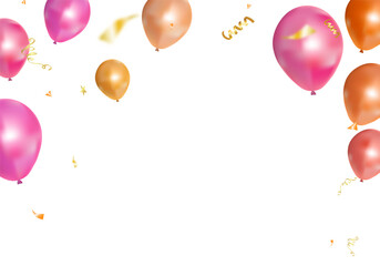 Celebrate in style with elegant pink and gold balloons, accented with sparkling gold confetti &mdash; the perfect festive touch in a stunning Vector illustration!