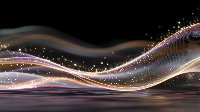 Abstract digital waves with white, gold, and silver reflections on a dark background, forming multicolor cinematic audio waveforms of moonlight particles, evoking AI and futuristic tech. - Powered by Adobe