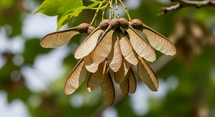 Cluster of Maple Samaras Hanging from a Branch in Autumn.