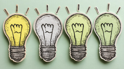 Creative Light Bulb Ideas Concept - Yellow, Grey, Green