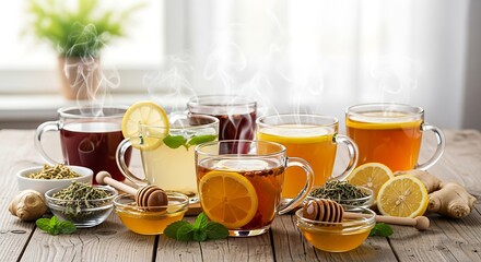 Aromatic display of herbal infusions with citrus and natural sweeteners