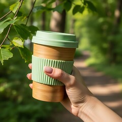 Eco-Friendly Bamboo Cup Held in Natures Embrace.
