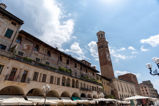 Historic Torre dei Lamberti and Piazza delle Erbe in Verona, Italy