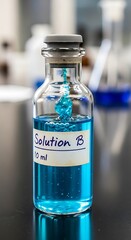 Blue Solution B in Laboratory Vial for Scientific Research.