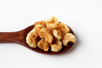 Crispy pork cracklings, a crunchy savory snack.