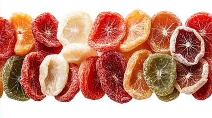 Colorful Candied Fruit Arrangement on White Background