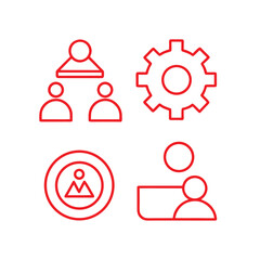 Fototapeta premium Red Line Icons Showing Teamwork Organization and Media Representation people group