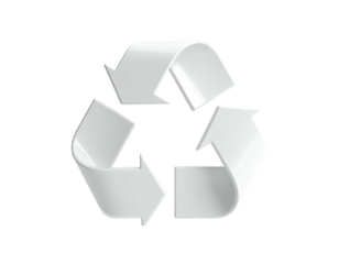 White 3D arrows form a circular recycling symbol on a black background