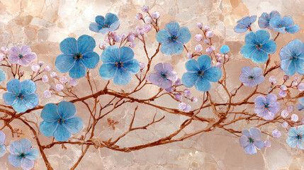 Fototapeta premium Elegant Floral Arrangement with Blue and Lavender Flowers on Textured Background