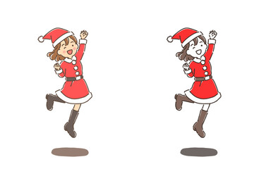 Christmas・サンタクロースのコスプレをしてジャンプしている若い女性